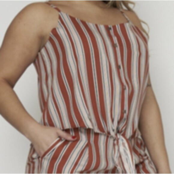 Brick Red Striped Romper 2 Piece 2X - Picture 2 of 6